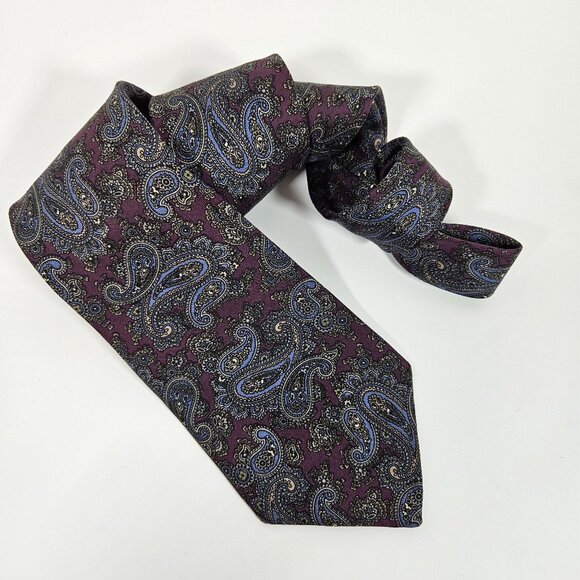 Neil Martin Paisley Mens Tie Italian Silk Made in USA Necktie Dark Purple Blue - Picture 1 of 11